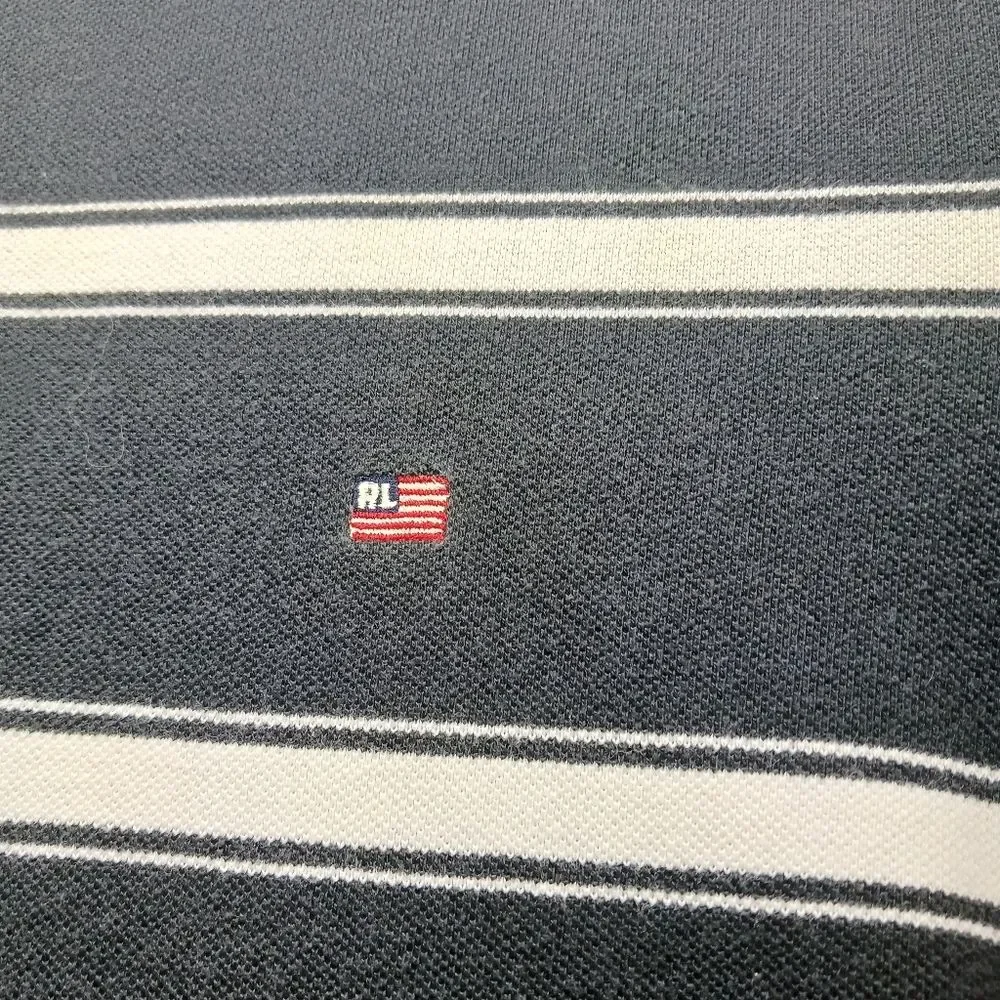 Polo Jean Company Ralph Lauren Men's XL 2 Button Grey/Cream Stipe Polo. Vintage. - Picture 8 of 12